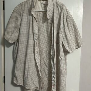 Cypress Club Men's Short-Sleeve Button-Down Shirt in Light Beige Check